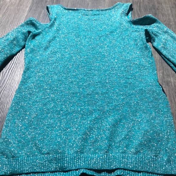 Women’s Bebe Sparkly Cold Shoulder Blouse Sz L - Picture 5 of 5